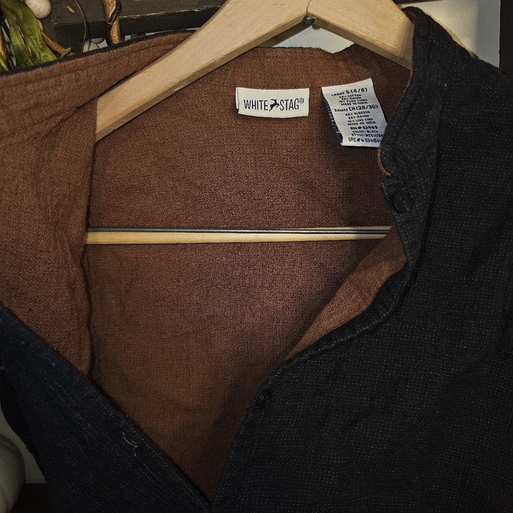 Vintage White Stag Vest Black‎ And Brown Womens Sz S Cotton Linen Rayon Button - Picture 3 of 6